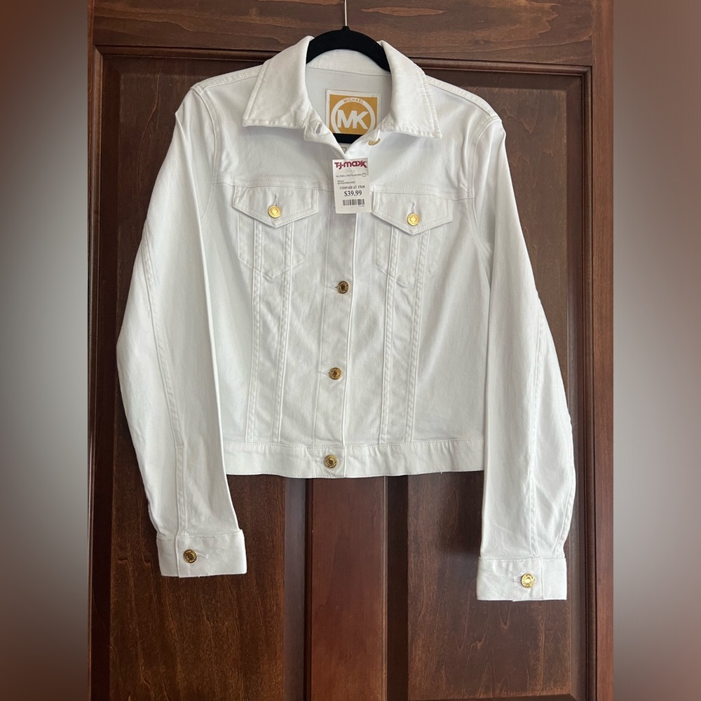 NWT Michael Kors White Denim Jacket with gold buttons